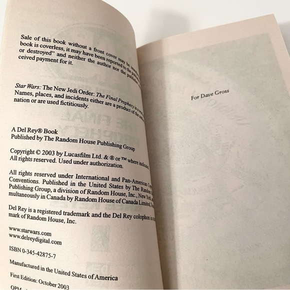 Star Wars: The New Jedi Order The Final Prophecy Book - Picture 8 of 9